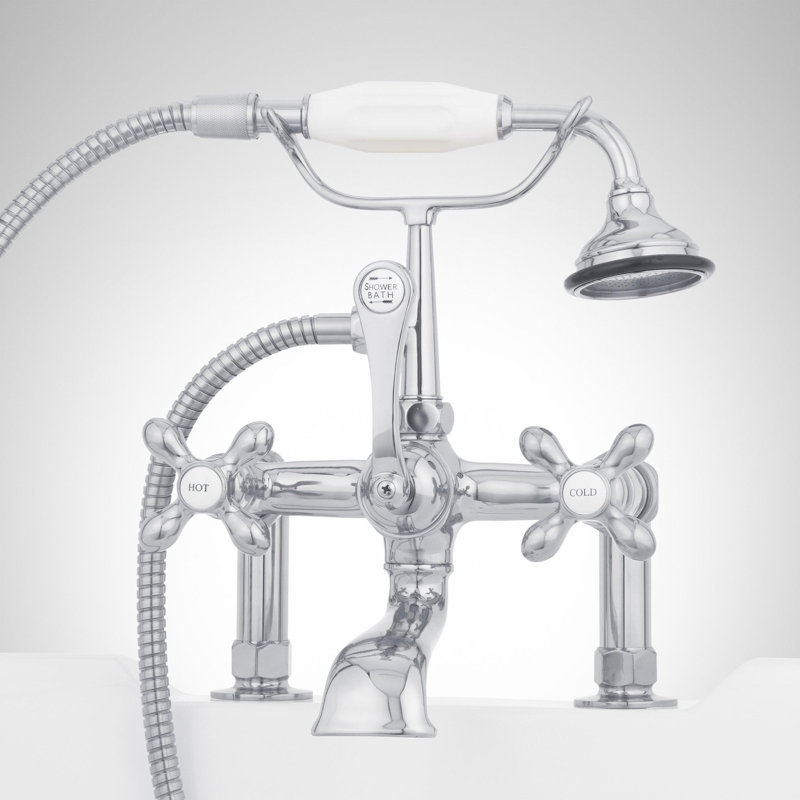 Chrome Telephone Style Deck Mounted Roman Tub Faucet with Cross Handles