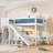 Twin Loft Bed with Storage Shelves and Wardrobe, Solid Wood Loft Beds with Detachable Slide and Ladders, No Spring Box Needed, Blue and White-2023270912-2023270915