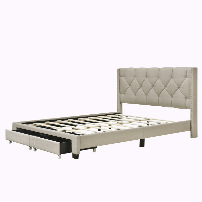 Lit plateforme tapissier Blasford, Beige