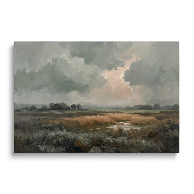 Multicolor Canvas Stormy Sky Landscape Painting, Painterly Sun Rays Wall Art for Living Room Dining Room and Bedroom