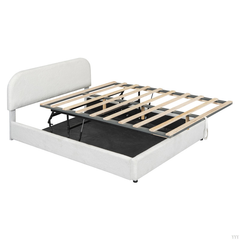 Lit plateforme tapissier Teddy, Blanc, Grand lit