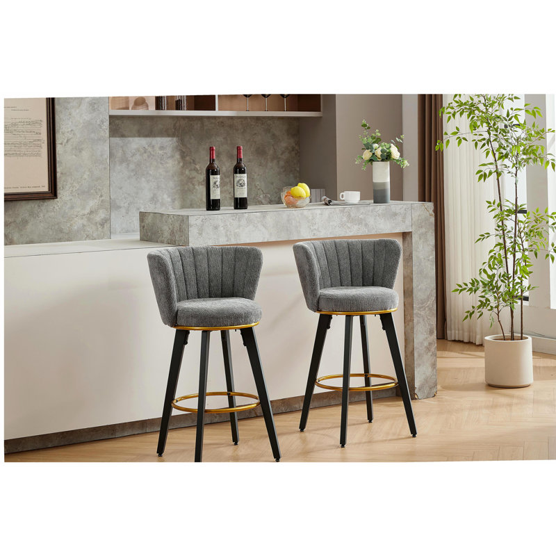Ensemble de 2 tabourets de bar à hauteur de comptoir, tabourets de bar rembourrés pivotants à 360 ° avec dossiers et pieds en métal, siège d'une hauteur de 26 po, tissu en velours, repose-pieds Goldy