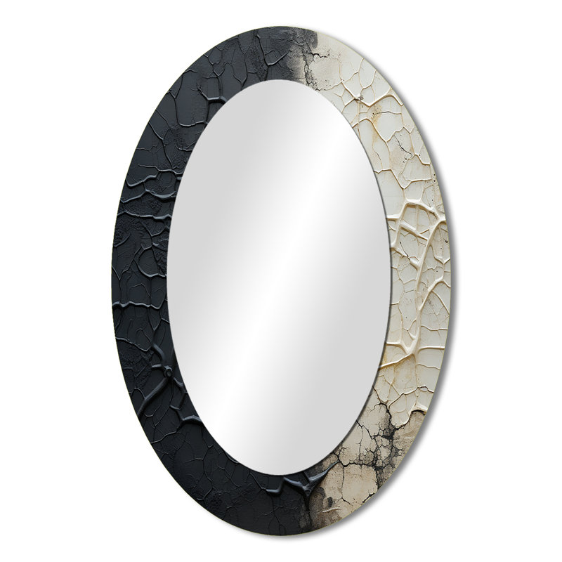 Miroir mural ovale blanc et noir, H 36 po x l 24 po