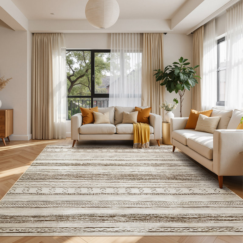 Modern Geometric Area Rug Moroccan Washable Low Pile Carpet Non-Slip Abstract Pattern Soft Floor Mat, Rectangle 10' x 12'