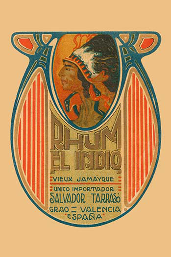 « rhum el indio », affiche rétro, 28" H x 42" W