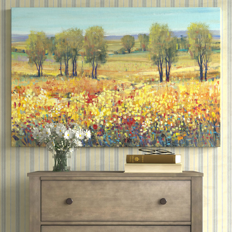 «Golden Fields I», peinture sur toile, H 24 po x l 36 po
