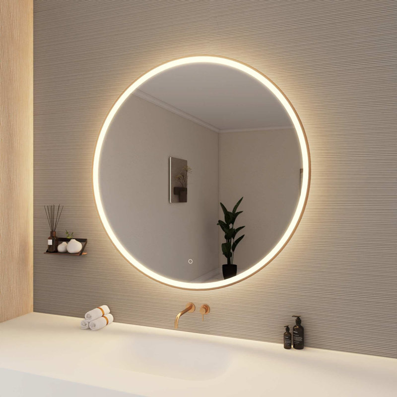 45 Round LED Front and Backlit Wall Mirror in Satin Gold, 45" x 45", Satin Gold