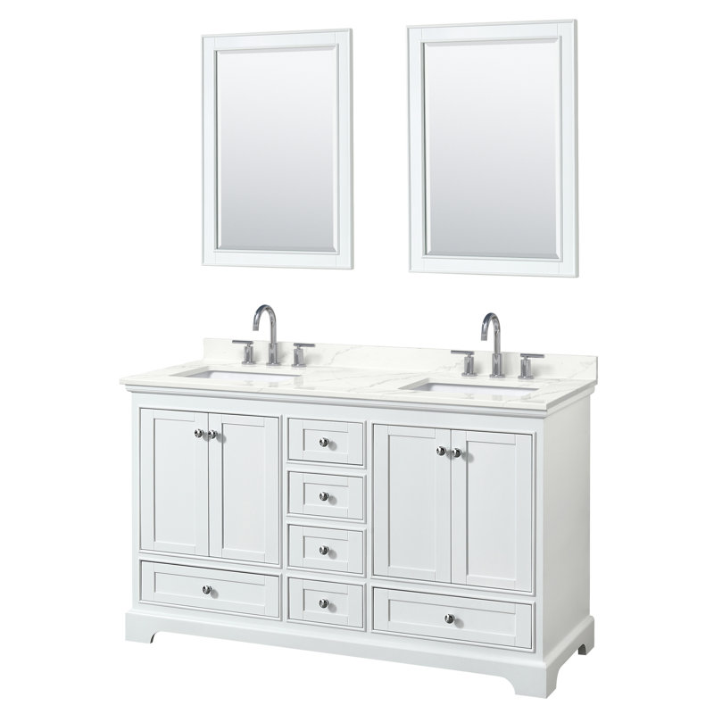Deborah Double Bathroom Vanity with Quartz Top, Giotto Quartz, White, Matte Black