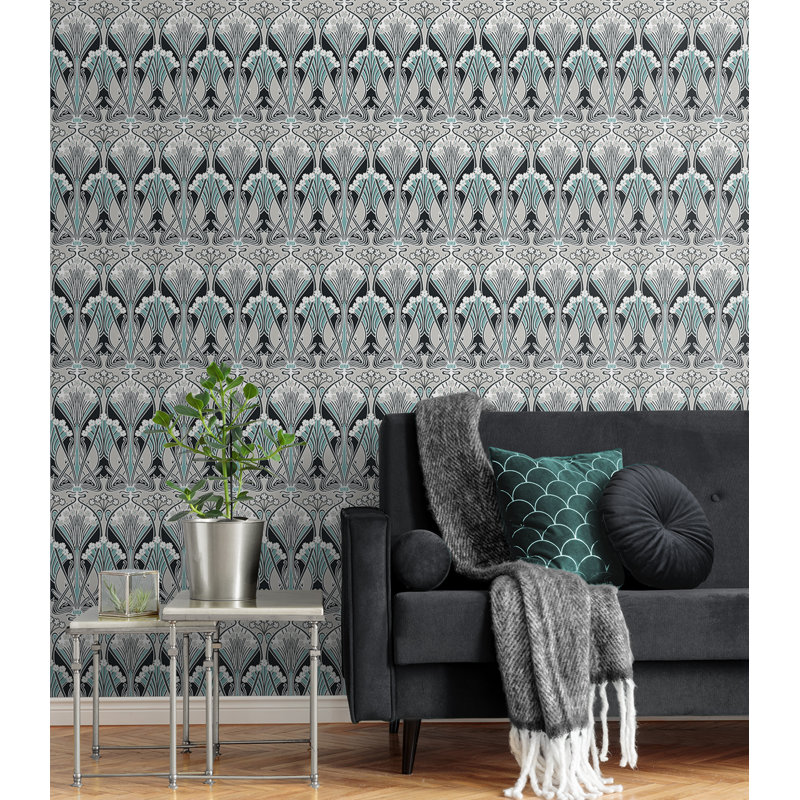 Rouleau de papier peint non tissé L 33 pi x l 20,9 po, Noir / turquoise