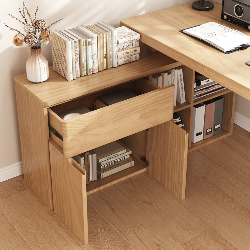 Bureau en L en bois massif avec 1 tiroir Burlywood, H 29,53 po x l 70,87 po x P 47,24 po, Retour à gauche