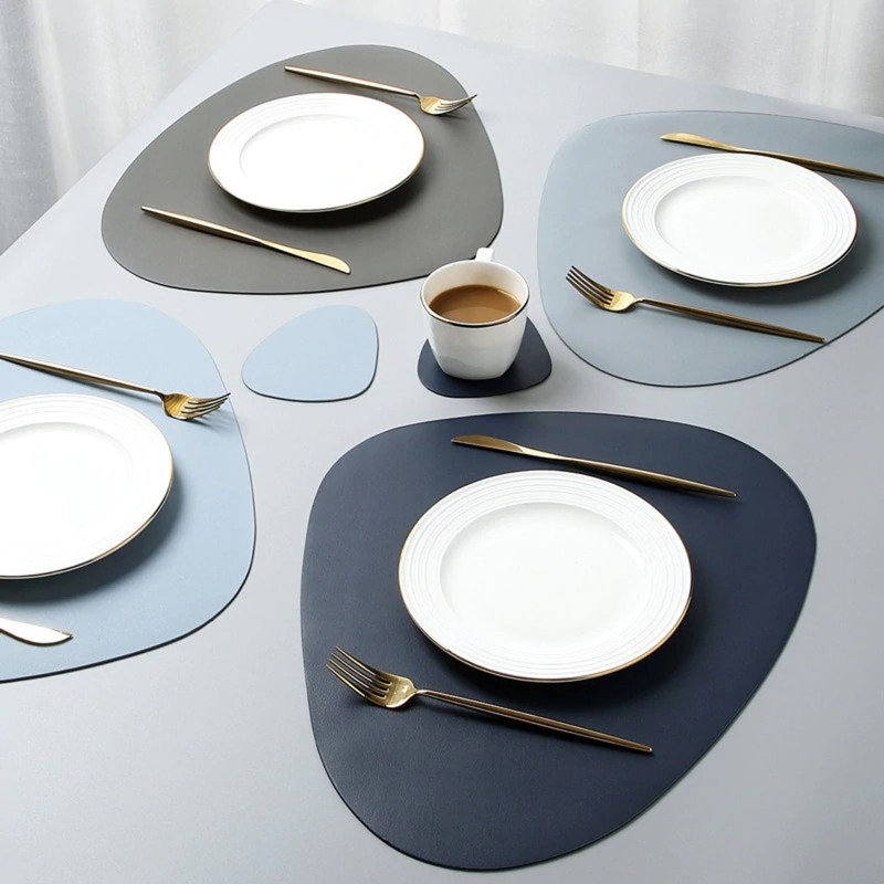 Buetti Faux Leather Solid Colour Oval Placemat, Green