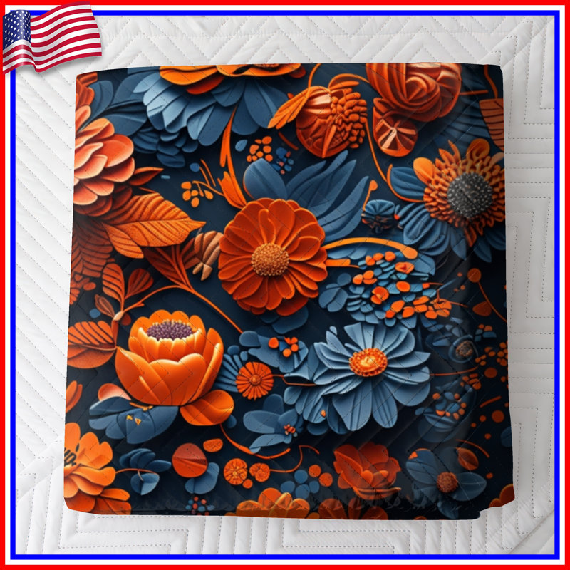Couvre-lit matelassé orange et bleu, Grand lit