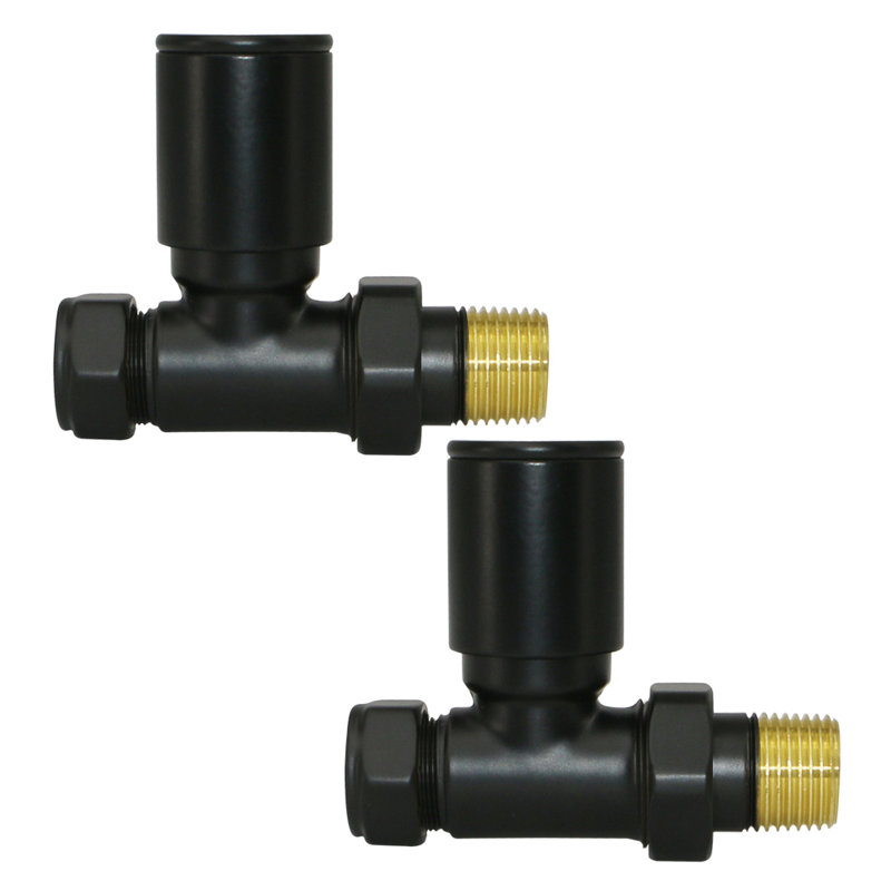 Designer Radiator Heated Towel Rail Valves 15Mm X 1/2" Manual Straight Twin Pack, Black