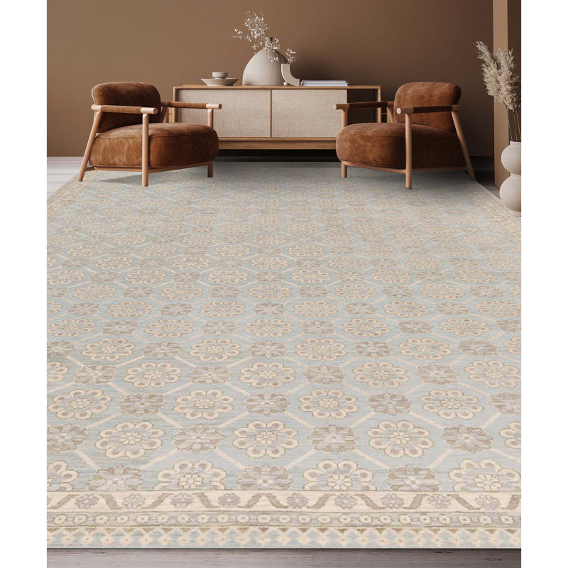 Hand-Knotted High-Quality Multi-Colored and Light Blue Area Rug