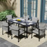 Ensemble repas de patio en corde tissée à la main avec coussins gris et trou pour parasol 7 pièces Maurice