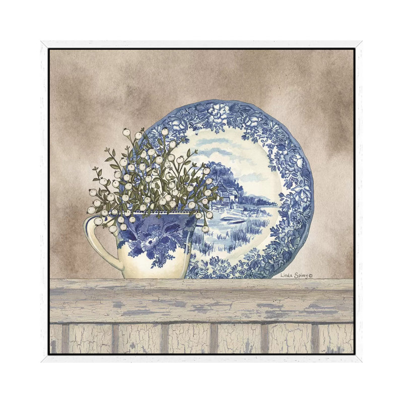 Farmhouse Blues II by Linda Spivey - Painting on Canvas, White Floater Framed, 45.72cm H x 45.72cm W x 3.81cm D