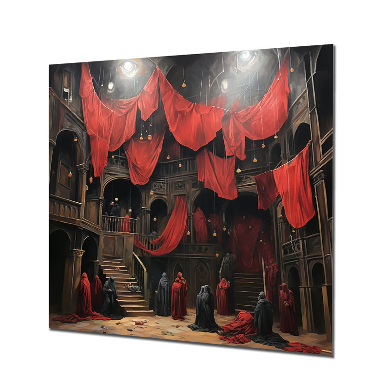 Rouge et noir, théâtre dramatique expressionniste - art mural en métal, H 36 po x l 36 po