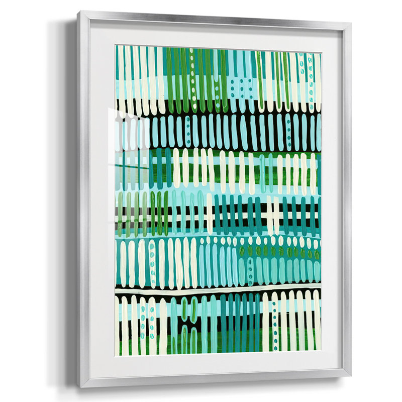 Motif sarcelle II, Papier avec cadre argenté, Blanc