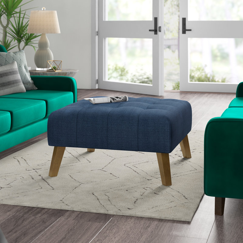 Marin Upholstered Ottoman, Navy Peacock