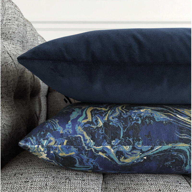 Velvet Square Pillow Cover & Insert, Plush Navy, Feather
