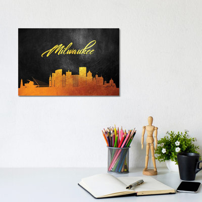 Milwaukee Wisconsin Gold Skyline by Adrian Baldovino - Wrapped Canvas Print