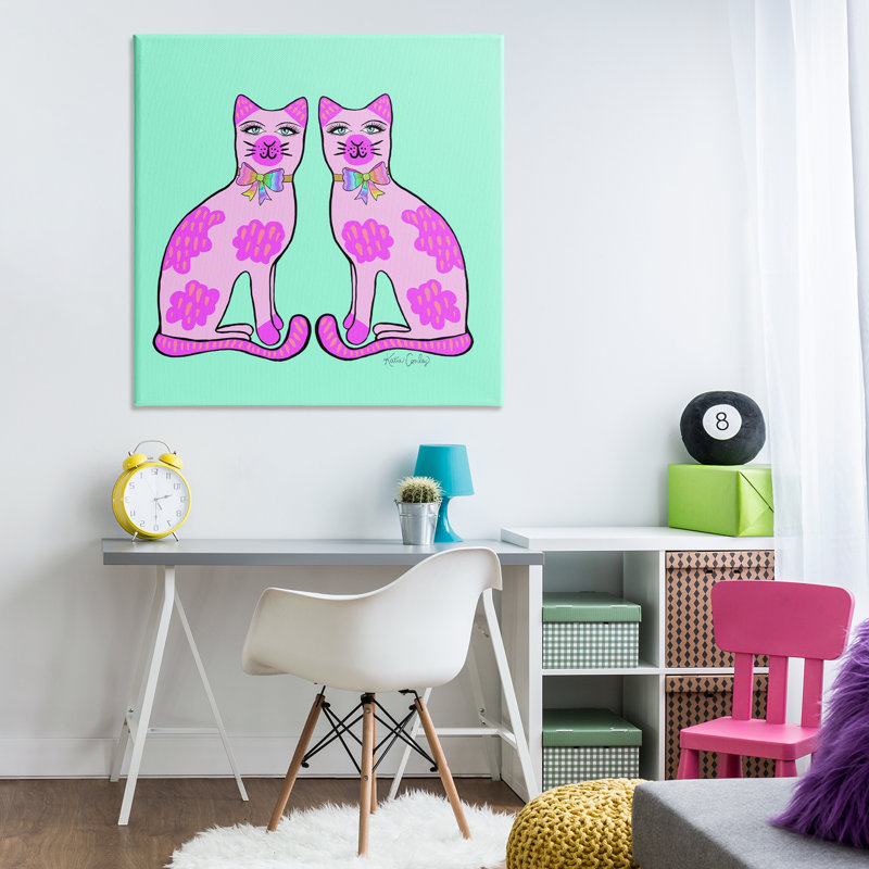 Toile en miroir avec chats mauves, design par Katie Conley, H 36 po x l 36 po