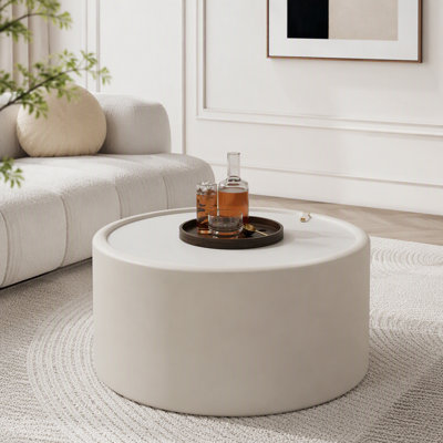 Table basse ronde avec plateau en verre trempé et rangement caché