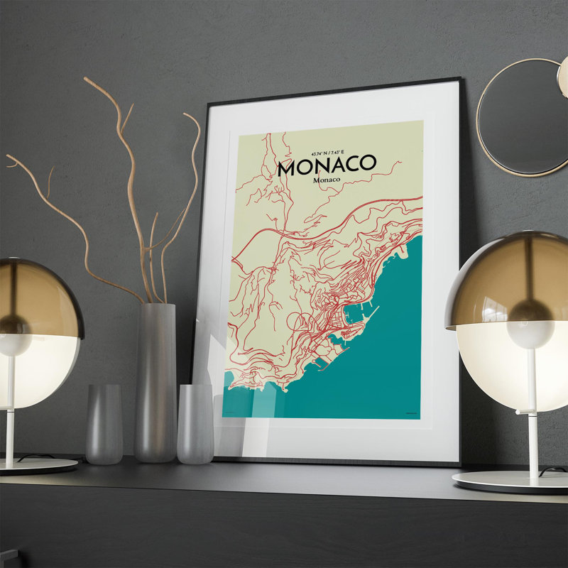 " Monaco City Map ", 17" H x 11" W