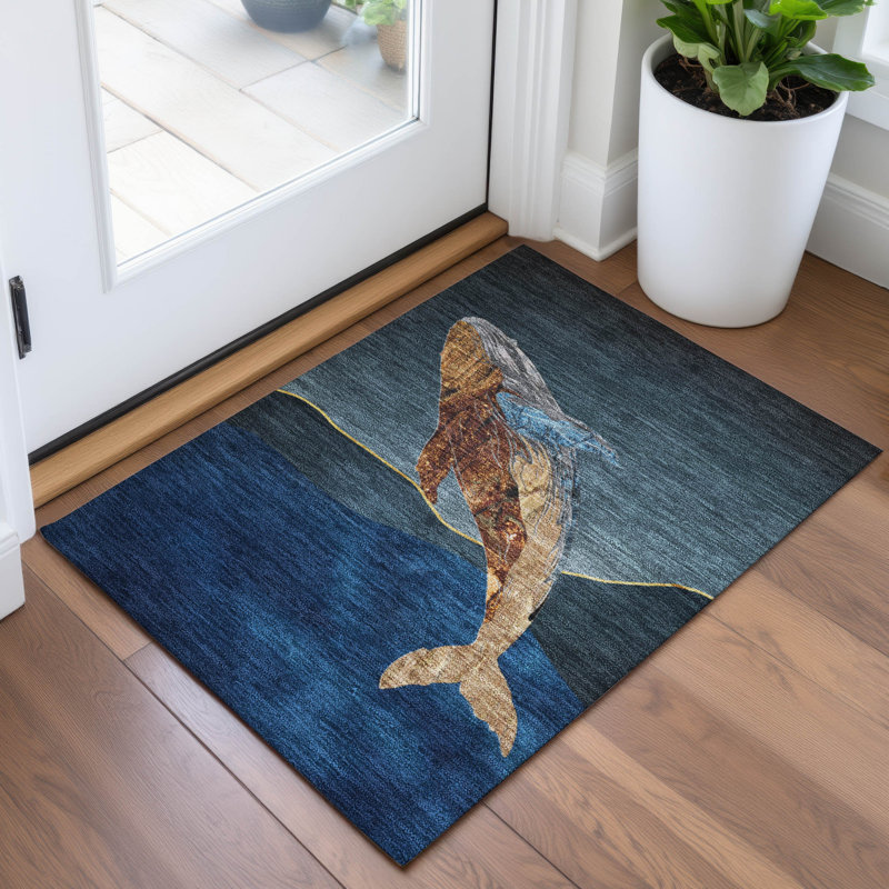 Machine Washable Indoor/Outdoor Xhevrie Blue Rug, Rectangle 1'8" x 2'6"