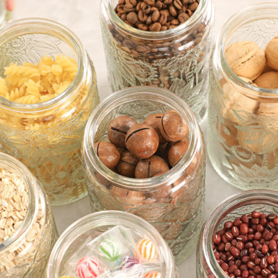 Set of 3 700ml Glass Tea Coffee Sugar Canisters, Airtight Jars with Bamboo Lids for Kitchen Storage