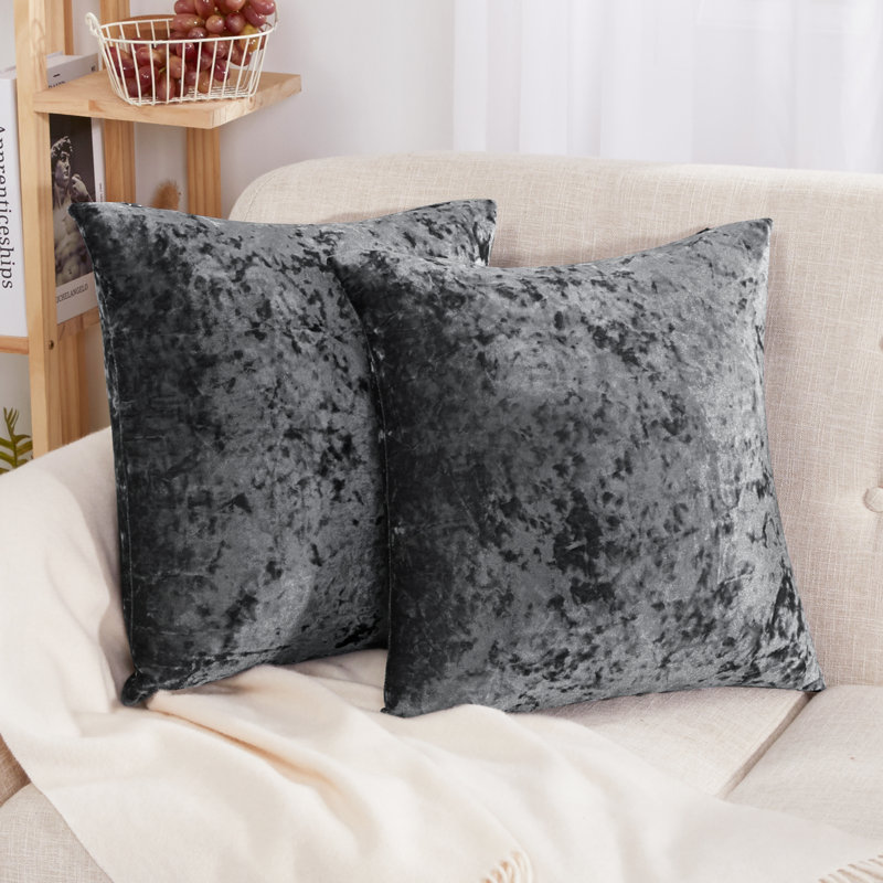 Dark Gray Velvet Polyester Standard Pillow Covers