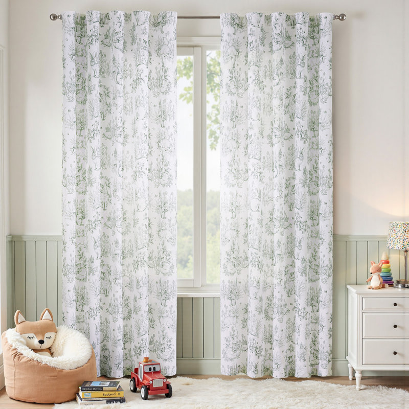 Paire de rideaux semi-transparents pour enfants, Sauge, L 50 po x L 84 po