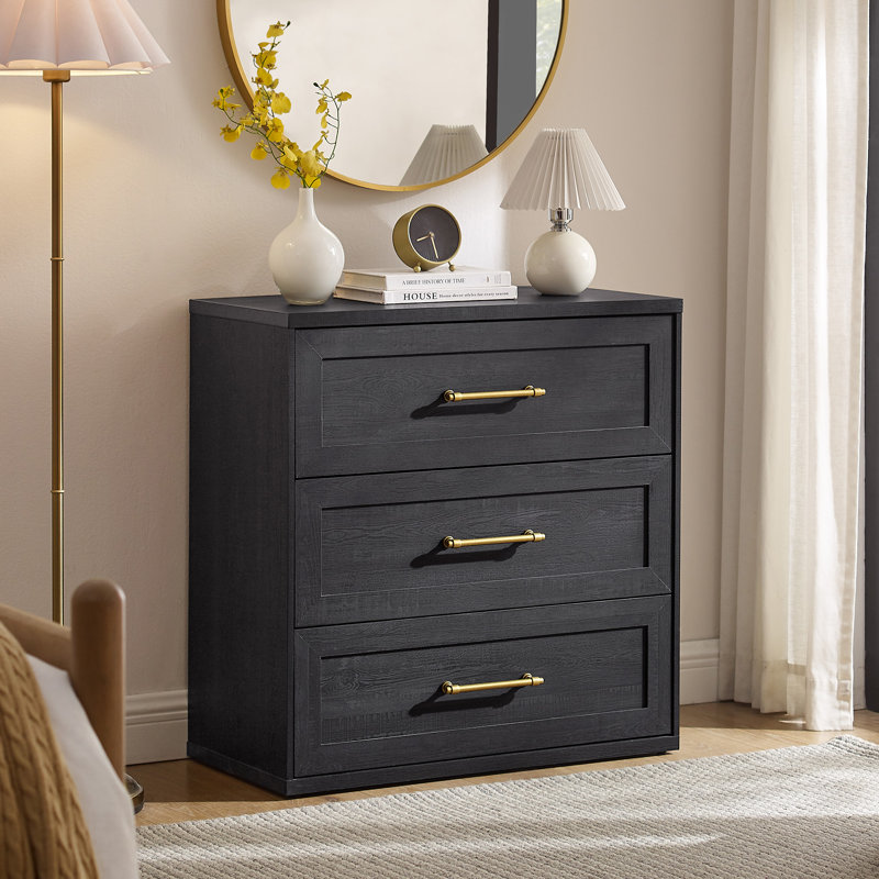 32"w Modern Wood Nightstand, 3-drawer With Storage, Black