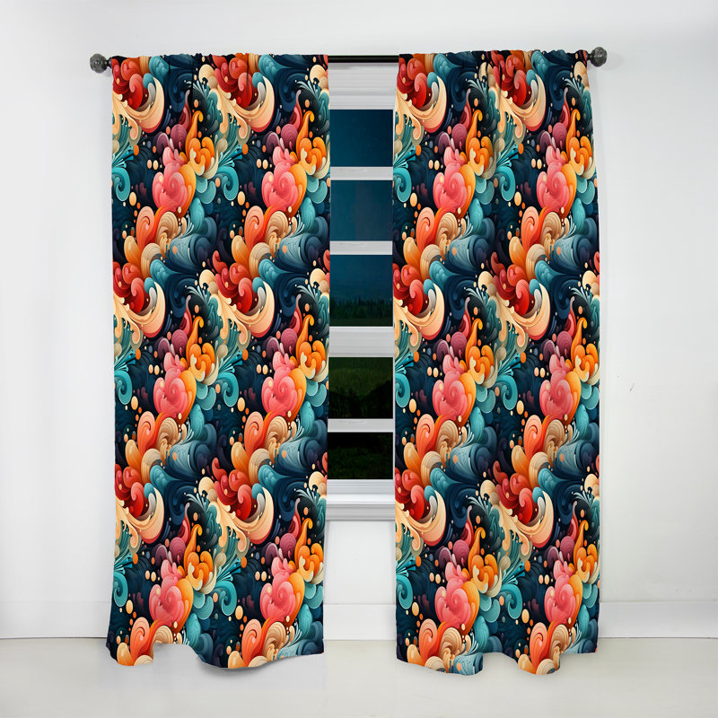 Rideau obscurcissant à motif géométrique bleu sarcelle et orange Enchanted, L 52 po x L 120 po