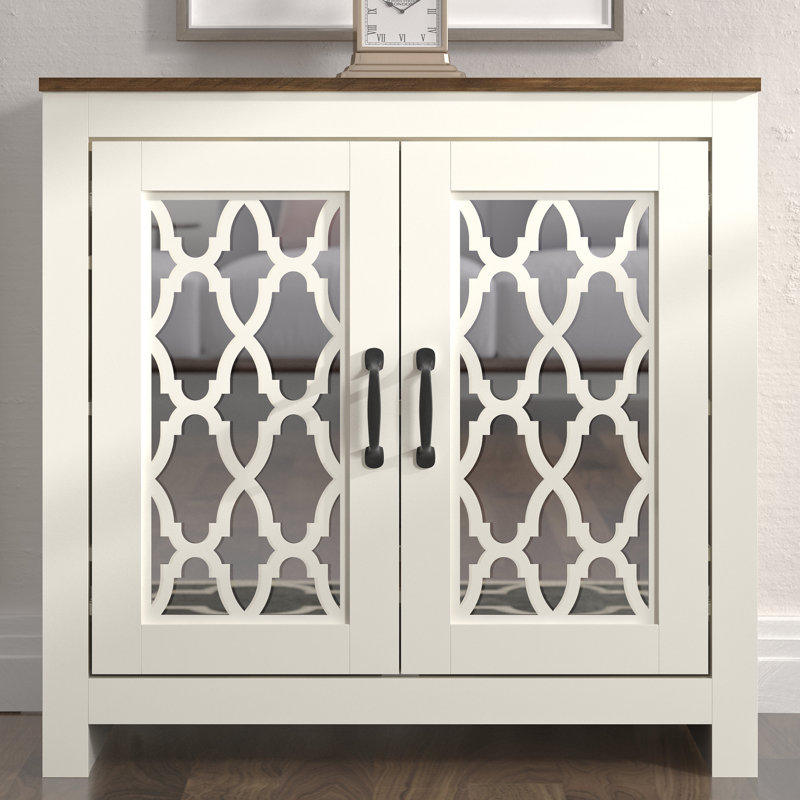 Chessani 12 Pair Shoe Storage Cabinet, Ivory/Knotty Oak
