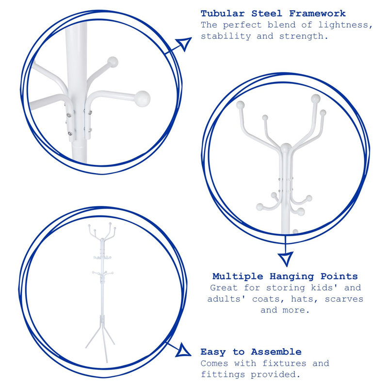 Steel Freestanding 12 - Hook Coat Rack, White