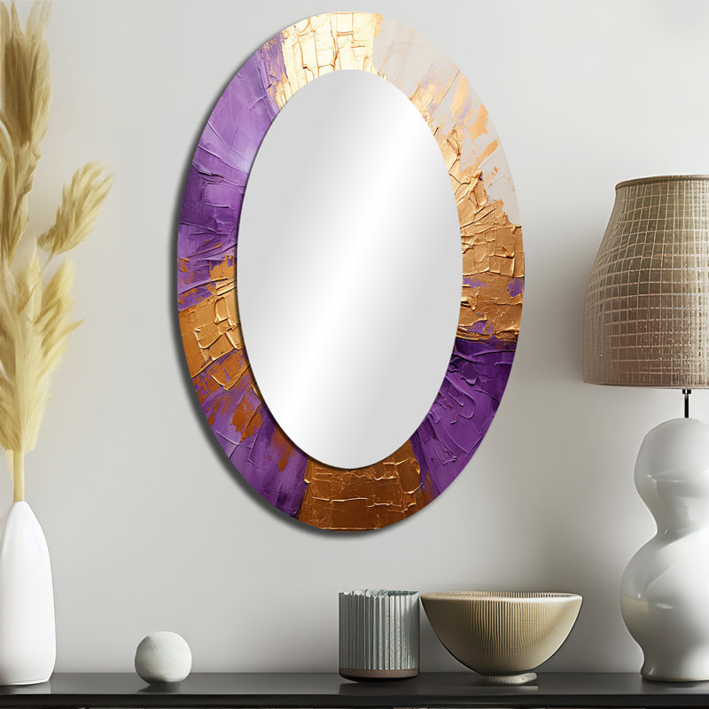 Gold And Purple Lunar Vector I - Beige Oval Wall Mirror Decor, 36" x 24"