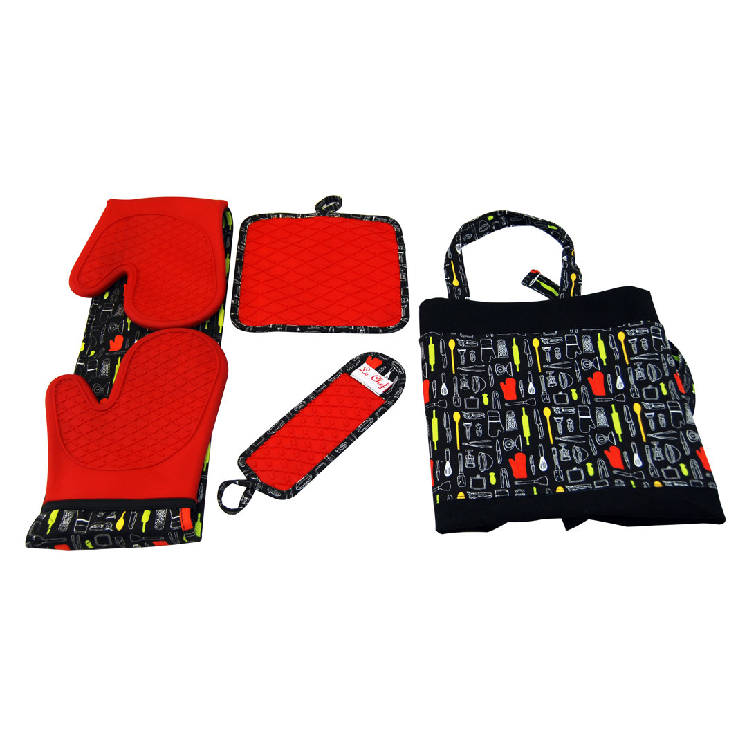 Silicone Print Diamond Apron Set LCM Home Fashions