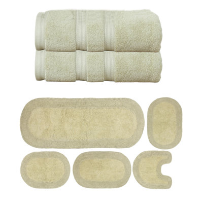 Brunk Collection 100% Soft Cotton 2 Pc Bath Towel & 4 Pc Bath Rug Set, (Set of 6)