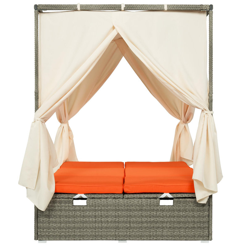 Outdoor metal frame rattan weave daybed, Gray, Orange
