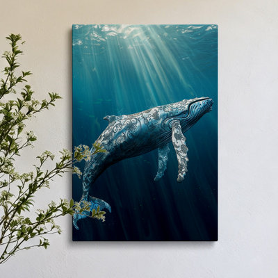 Modern Coastal Ornamental Humpback Whale Ocean Life Graphic Art 12*8 inch- Living Room Decor