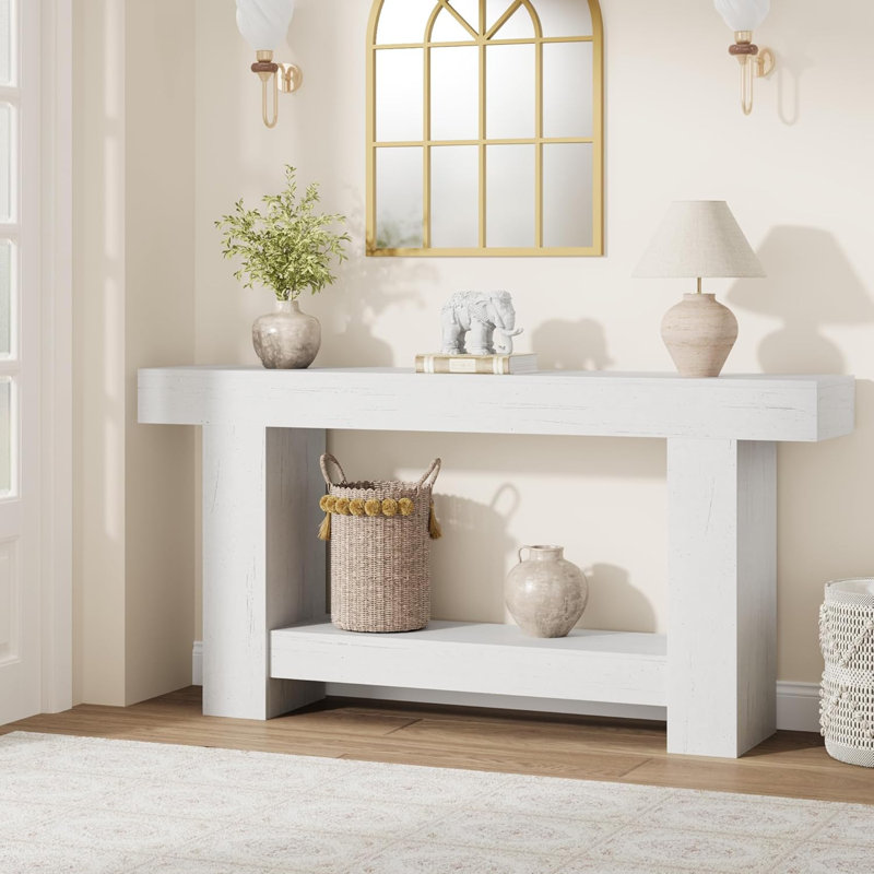 47.24/63 Inches Long Console Table for Entryway, 2-Tier Large Sofa Table with Storage, Wood Farmhouse Console Table for Living Room, Wooden Entrance Entry Table for Entryway, Hallway