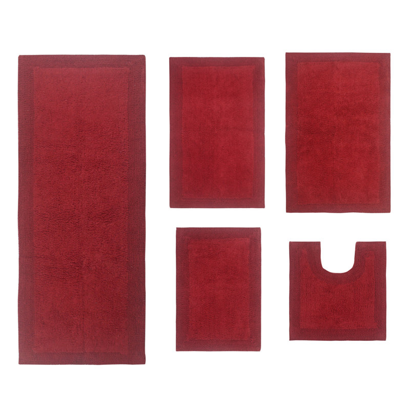 Bruss Luxury 100% Cotton Bath Rug (Set of 5) Reversible, Red