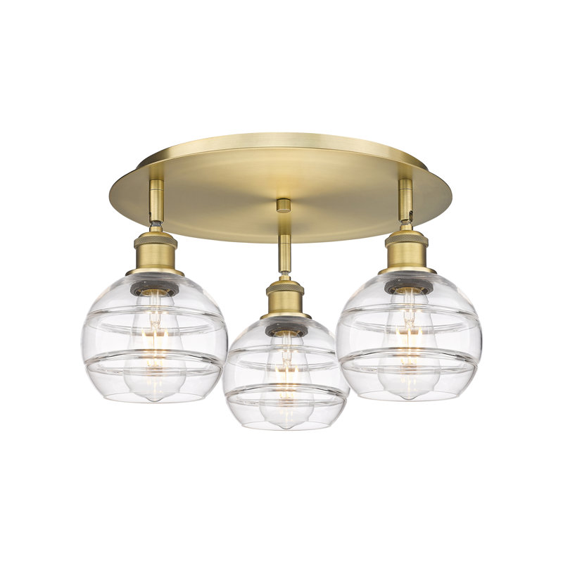Plafonnier semi-encastré Glassoff, Laiton brossé, Transparent, H 8,88 po x l 17,63 po x P 17,63 po
