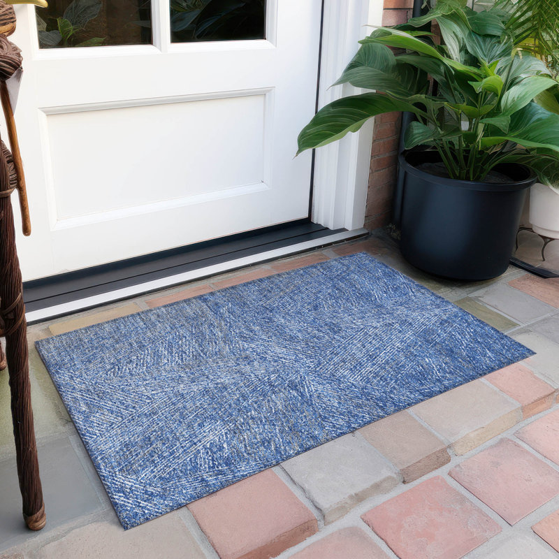 Navy Rectangular Flat Woven Synthetic Rug, 20x30 inches