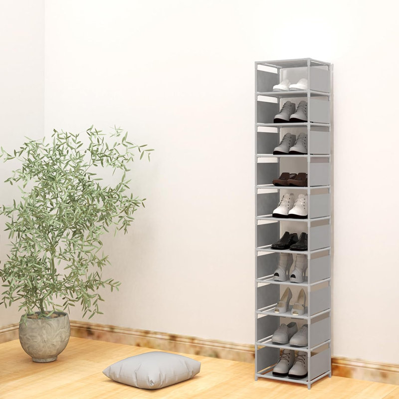 10-tier Vertical Shoe Rack Slim Grey Organizer 