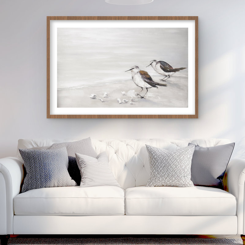 Deux oiseaux bécasseaux | Décoration marine encadrée, H 24 po x l 36 po, Brun