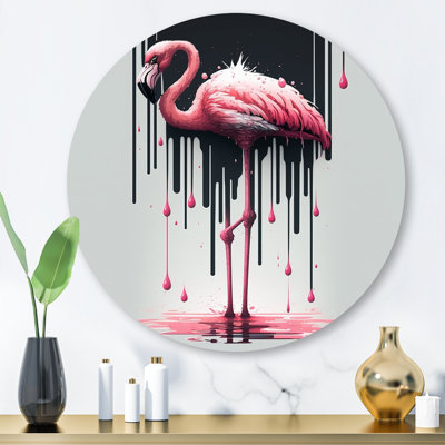 Flamingo With Paint Dripping1 - Animals Flamingo Metal Wall Décor