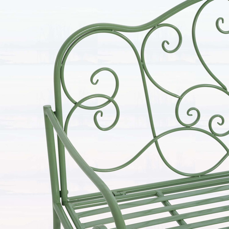 Banc de jardin élégant avec dossier décoratif recourbé, siège double et fabrication en fer résistant aux intempéries pour une assise confortable