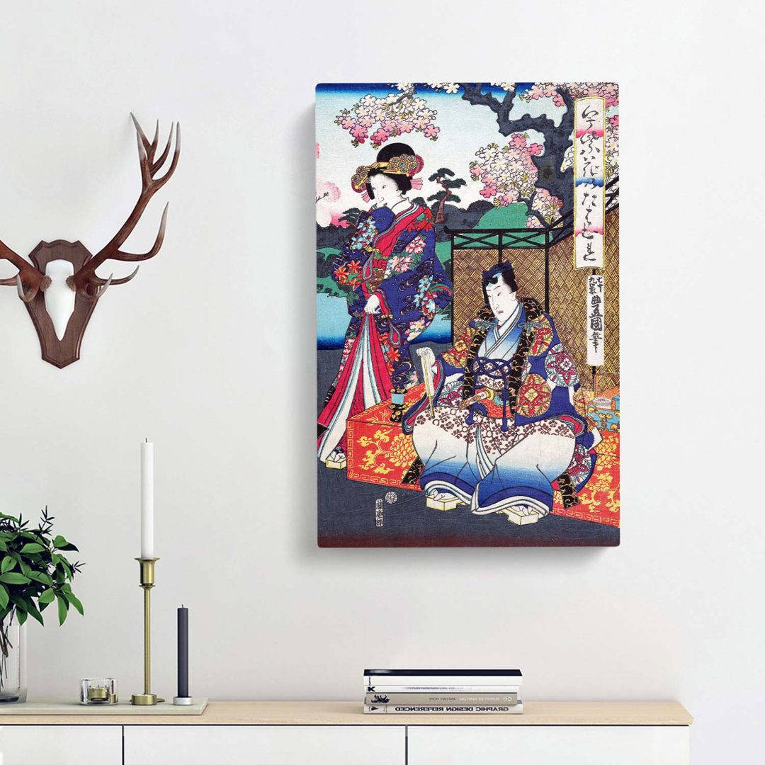 Beneath The Cherry Tree by Utagawa Kunisada - Wrapped Canvas